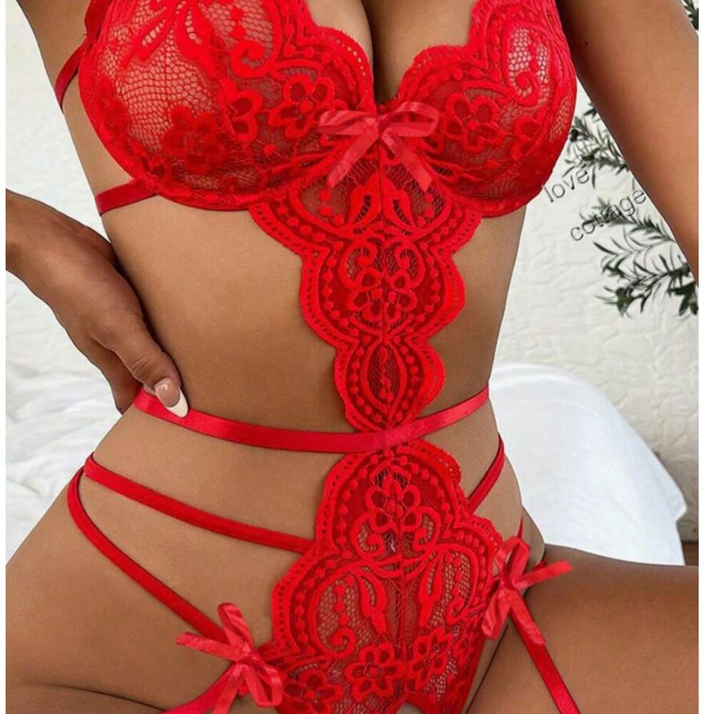 Alluring Red Lace High-Rise Teddy with Intricate Cutouts